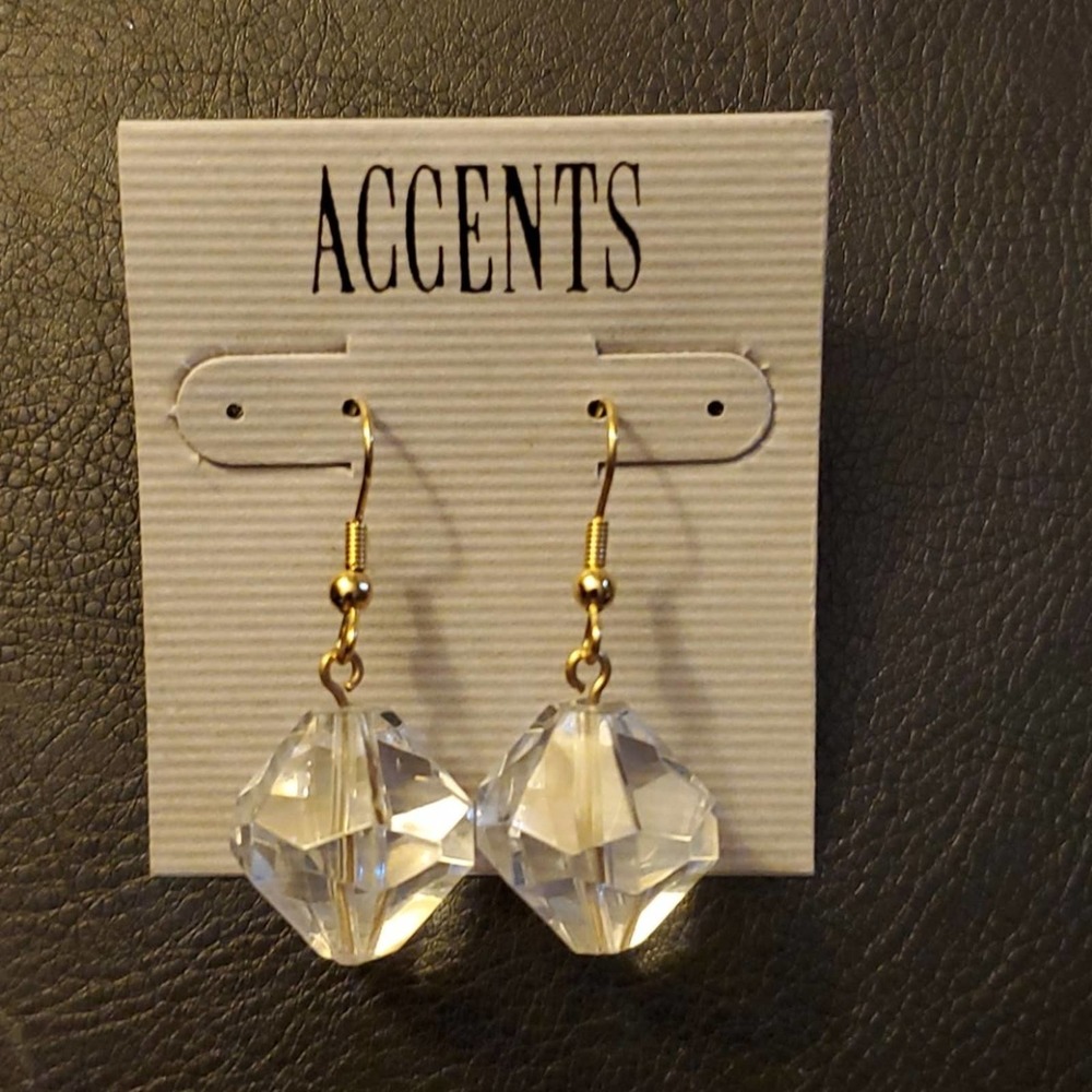 Boutique Gold and Clear Orb Dangle Fashion Earrings